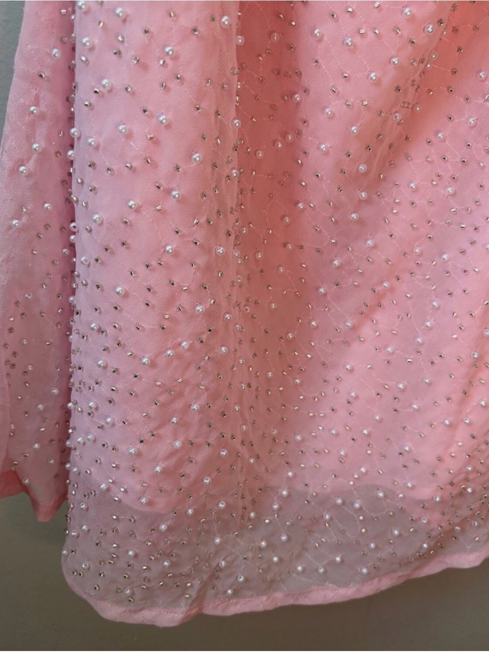 Pink, cowl neck pearl beaded mini dress - Picture 3 of 5